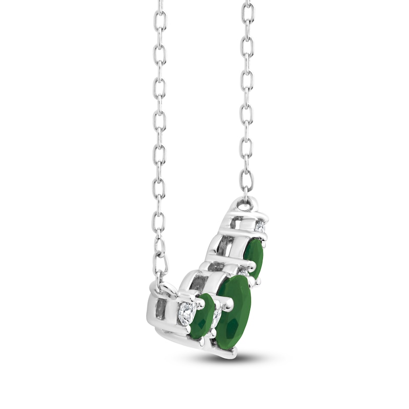Main Image 2 of Natural Emerald & Diamond Curved Bar Necklace 1/8 ct tw 14K White Gold 18"