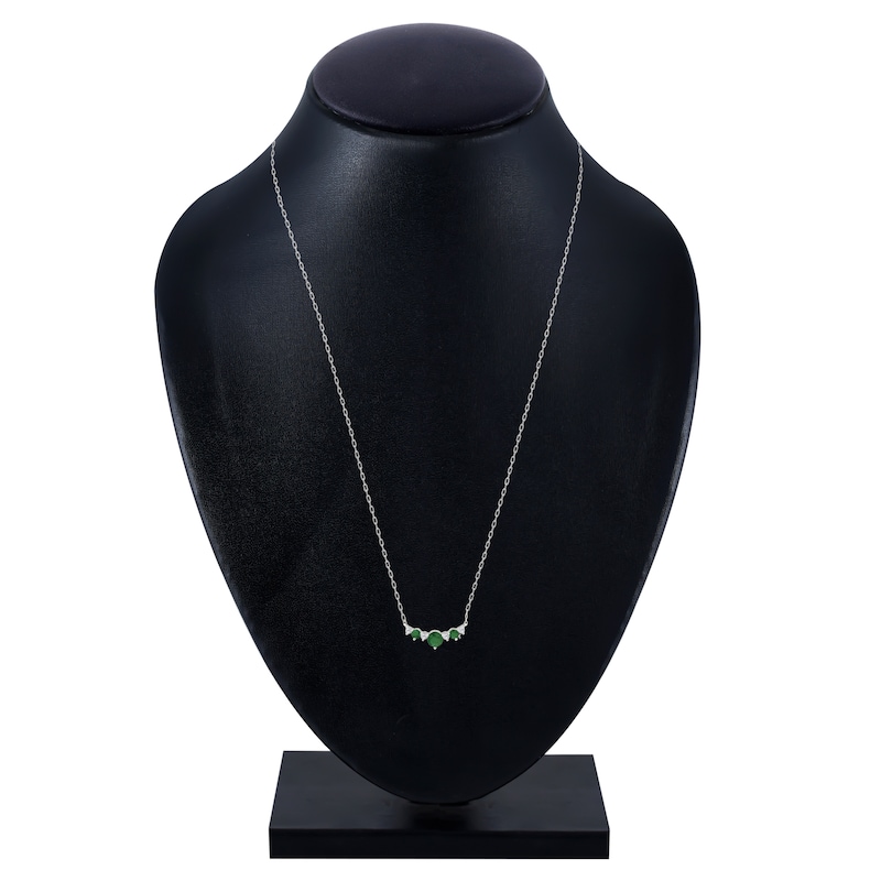 Main Image 3 of Natural Emerald & Diamond Curved Bar Necklace 1/8 ct tw 14K White Gold 18"