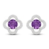 Thumbnail Image 1 of Natural Amethyst & White Lab-Created Sapphire Clover Halo Stud Earrings Sterling Silver
