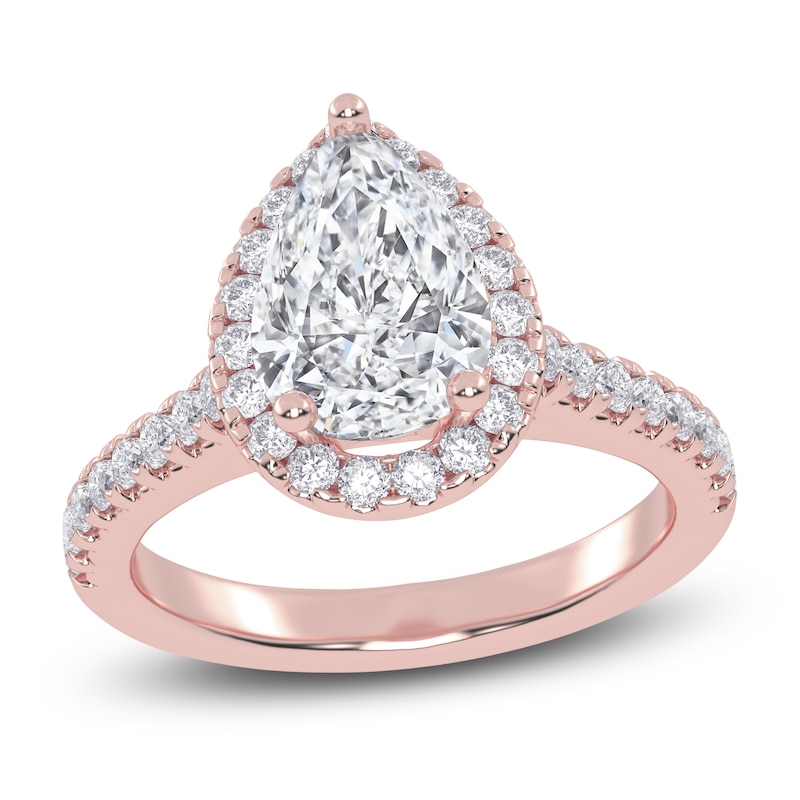 Main Image 1 of Pear-Shaped Lab-Grown Diamond Halo Engagement Ring 2 ct tw 14K Rose Gold