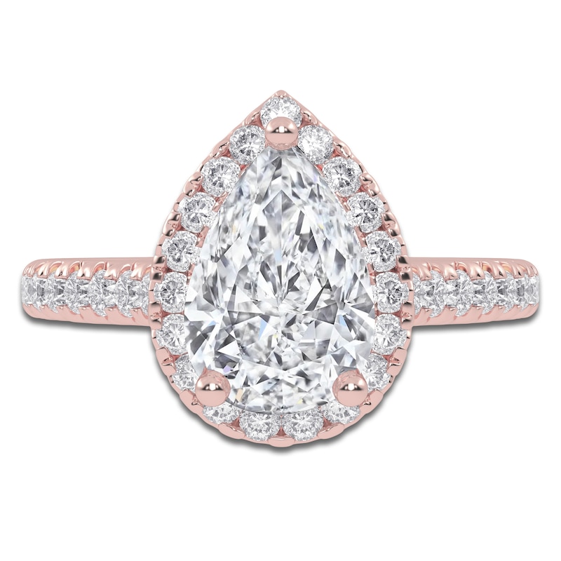 Main Image 3 of Pear-Shaped Lab-Grown Diamond Halo Engagement Ring 2 ct tw 14K Rose Gold