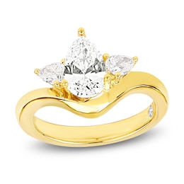 Storied Diamond Desert Sands of Eternity Pear-Shaped Three-Stone Engagement Ring 1-3/8 ct tw 18K Yellow Gold