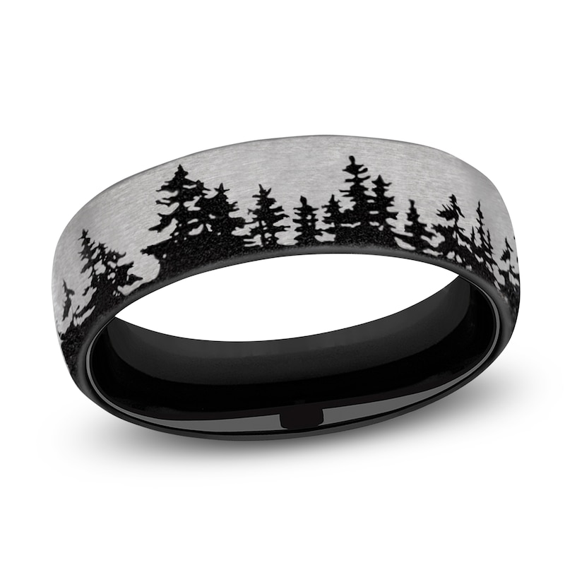Main Image 1 of Men's Treeline Comfort-Fit Wedding Band Black & Gray Titanium 6.5mm