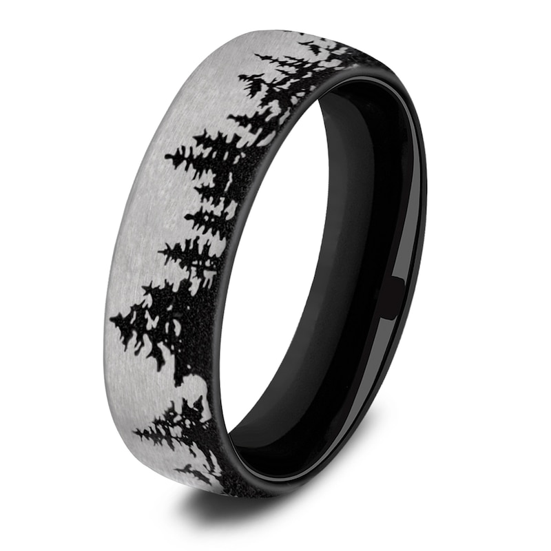 Main Image 2 of Men's Treeline Comfort-Fit Wedding Band Black & Gray Titanium 6.5mm