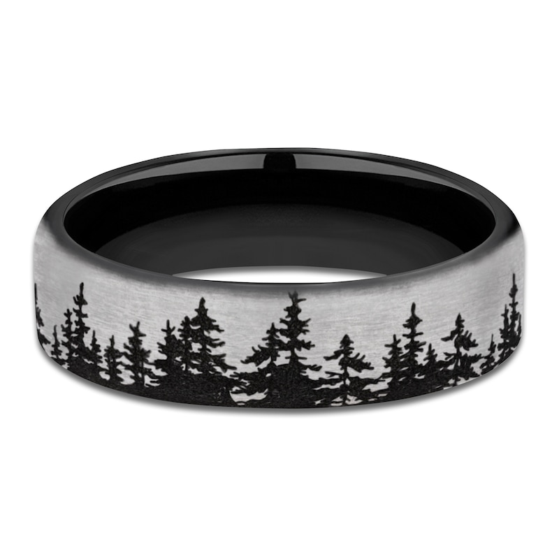 Main Image 3 of Men's Treeline Comfort-Fit Wedding Band Black & Gray Titanium 6.5mm
