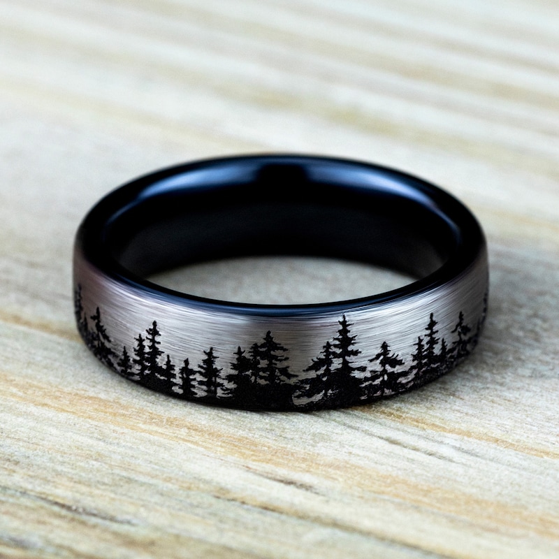 Main Image 4 of Men's Treeline Comfort-Fit Wedding Band Black & Gray Titanium 6.5mm