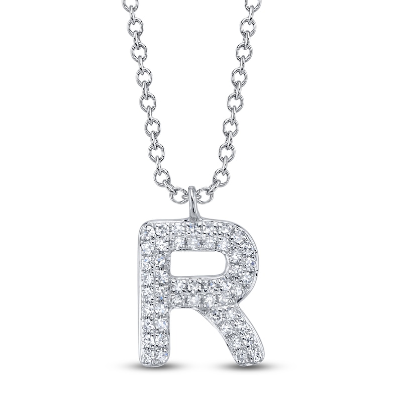 Main Image 1 of Shy Creation Diamond Letter R Pavé Necklace 1/15 ct tw 14K White Gold 18" SC55028331-R