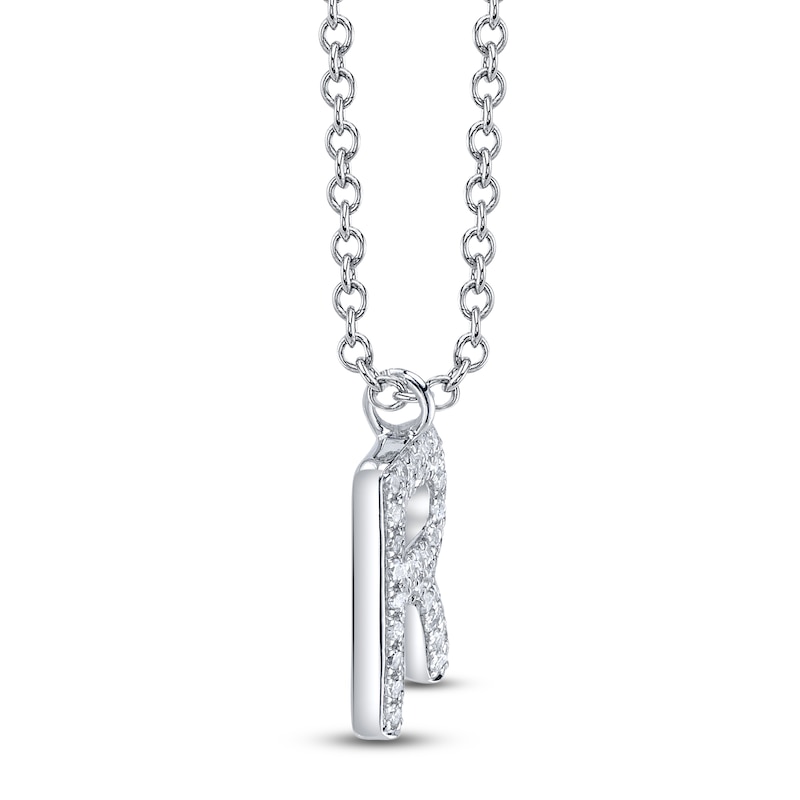 Main Image 2 of Shy Creation Diamond Letter R Pavé Necklace 1/15 ct tw 14K White Gold 18" SC55028331-R