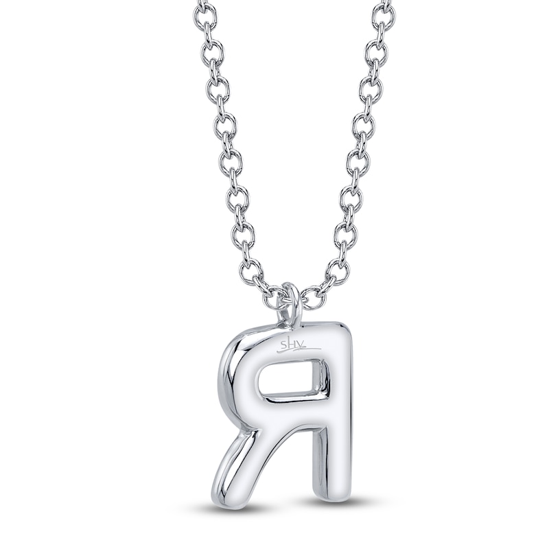 Main Image 3 of Shy Creation Diamond Letter R Pavé Necklace 1/15 ct tw 14K White Gold 18" SC55028331-R