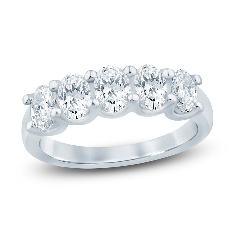Main Image 1 of Oval-Cut Lab-Grown Diamond Five-Stone Anniversary Ring 1-1/2 ct tw 14K White Gold