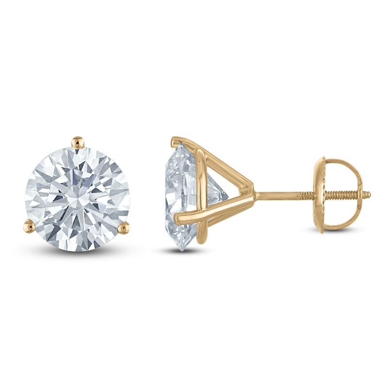 Main Image 1 of Round-Cut Lab-Grown Diamond Solitaire Stud Earrings 5 ct tw 18K Yellow Gold (VS2/F)