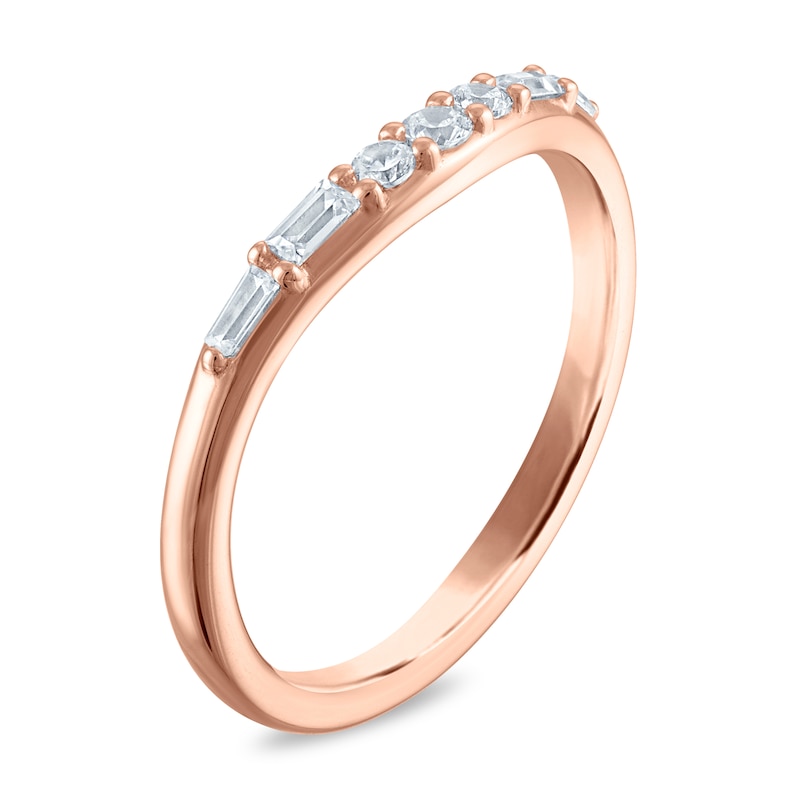 Main Image 2 of Vera Wang VOW Round & Baguette-Cut Diamond Contour Wedding Band 1/5 ct tw 14K Rose Gold