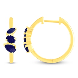 Pear, Oval & Marquise-Cut Natural Blue Sapphire Hoop Earrings 10K Yellow Gold