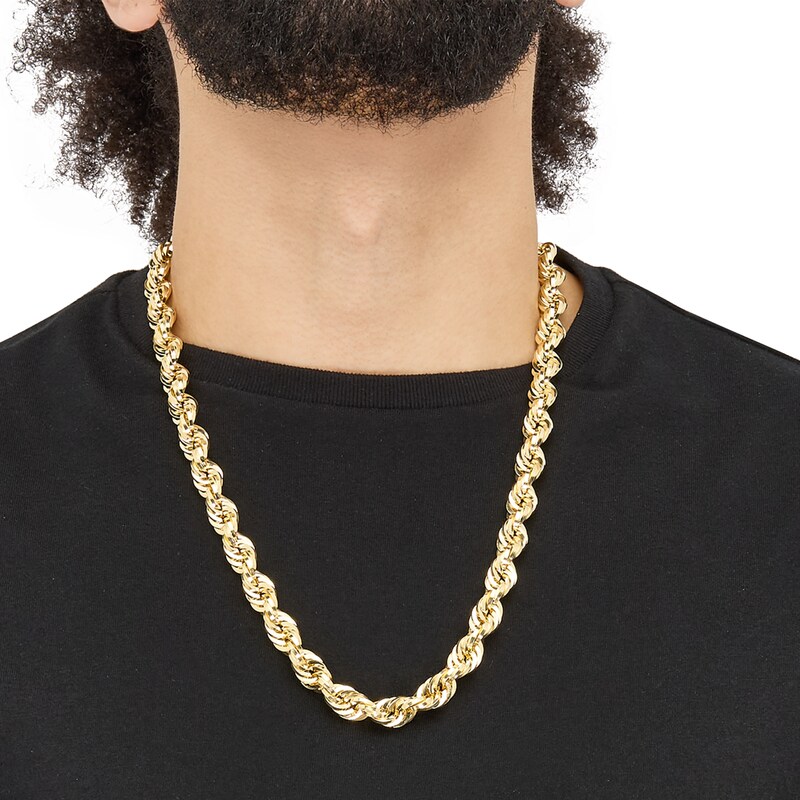 Main Image 4 of Glitter Rope Chain Necklace 10mm Solid 10K Yellow Gold 24"