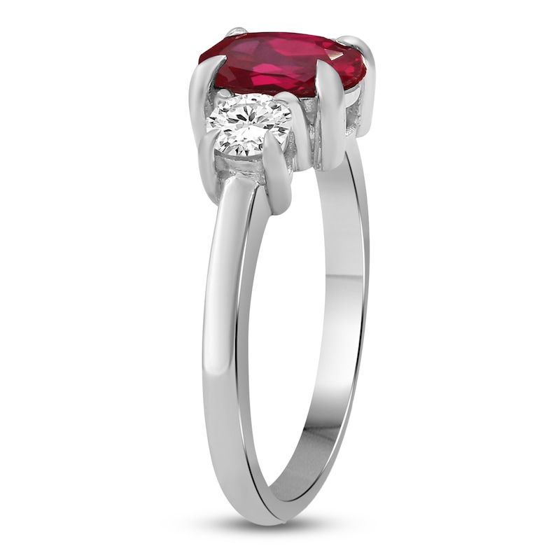 Main Image 2 of Oval-Cut Lab-Created Ruby & White Lab-Created Sapphire Three-Stone Ring Sterling Silver