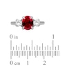 Thumbnail Image 3 of Oval-Cut Lab-Created Ruby & White Lab-Created Sapphire Three-Stone Ring Sterling Silver