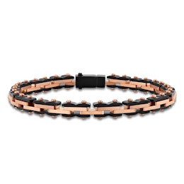 Men's Link Bracelet Black & Rose Ion-Plated Stainless Steel 8.5"
