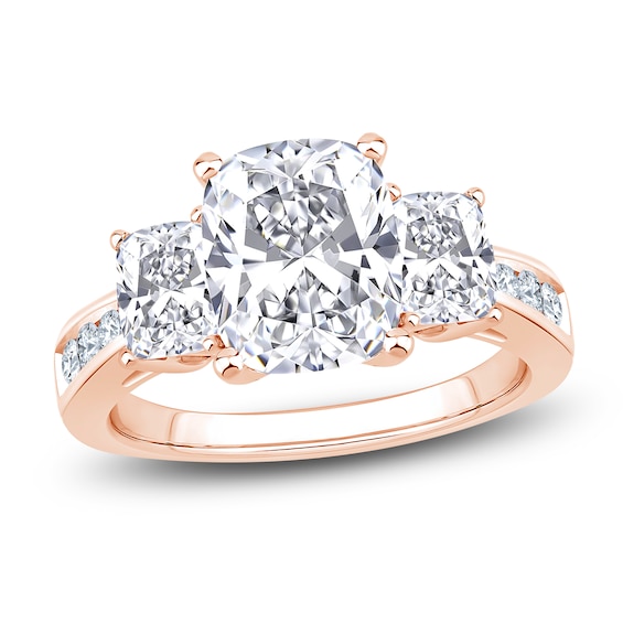 Cushion-Cut Lab-Grown Diamond Three-Stone Engagement Ring 4-1/4 ct tw 14K Rose Gold