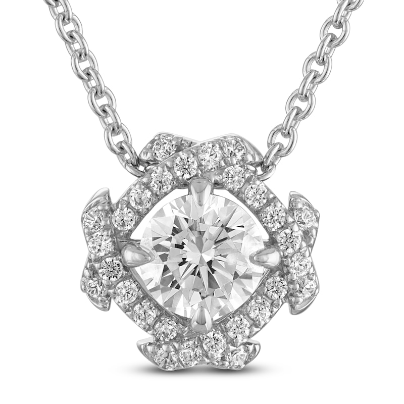 Main Image 1 of Unspoken Diamond Halo Necklace 1-1/4 ct tw 14K White Gold 18"