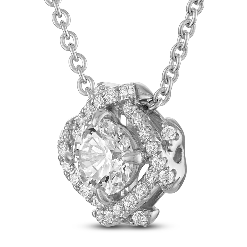 Main Image 2 of Unspoken Diamond Halo Necklace 1-1/4 ct tw 14K White Gold 18"