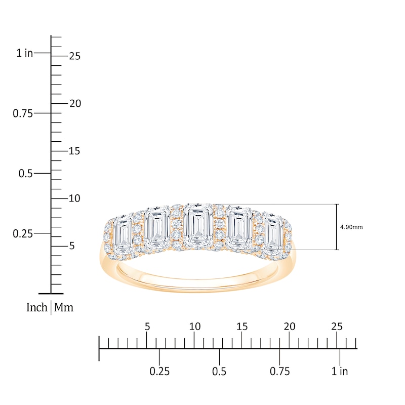 Main Image 4 of Certified Emerald & Round-Cut Diamond Scalloped-Edge Anniversary Ring 2 ct tw 14K Yellow Gold