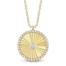 Shy Creation Diamond Textured Circle Necklace 1/3 ct tw 14K Yellow Gold 18" SC22009187
