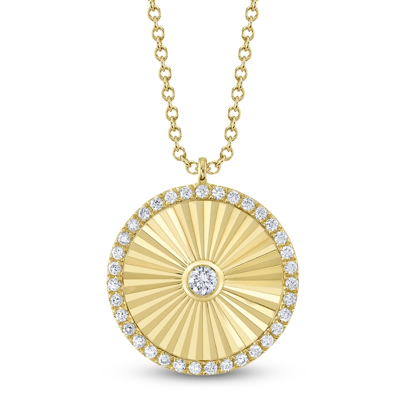Main Image 1 of Shy Creation Diamond Textured Circle Necklace 1/3 ct tw 14K Yellow Gold 18" SC22009187
