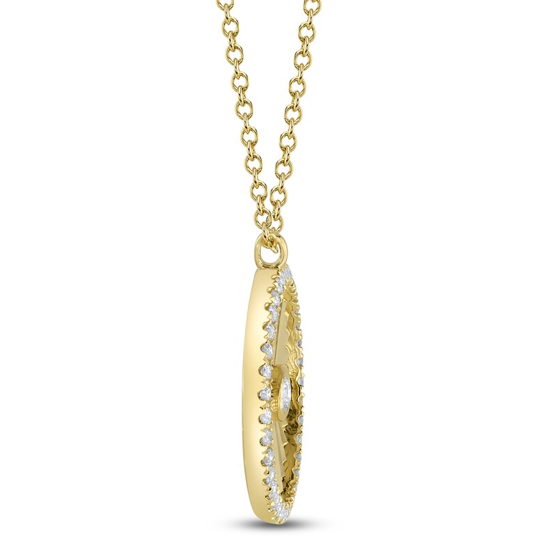 Main Image 2 of Shy Creation Diamond Textured Circle Necklace 1/3 ct tw 14K Yellow Gold 18" SC22009187