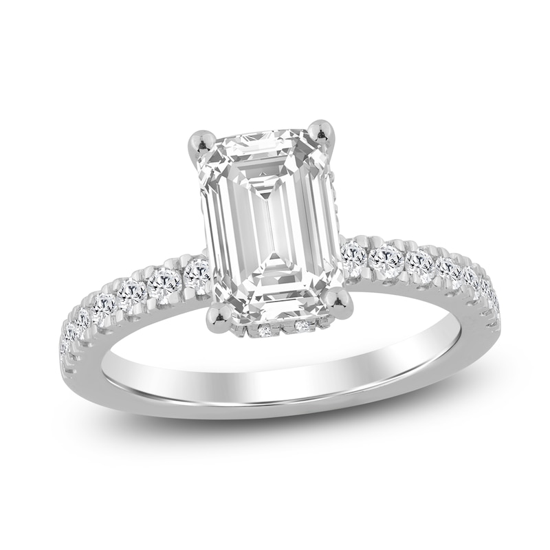 Main Image 1 of Emerald-Cut Lab-Grown Diamond Hidden Halo Engagement Ring 2-1/2 ct tw 14K White Gold