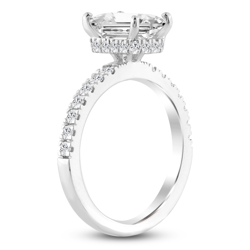 Main Image 2 of Emerald-Cut Lab-Grown Diamond Hidden Halo Engagement Ring 2-1/2 ct tw 14K White Gold