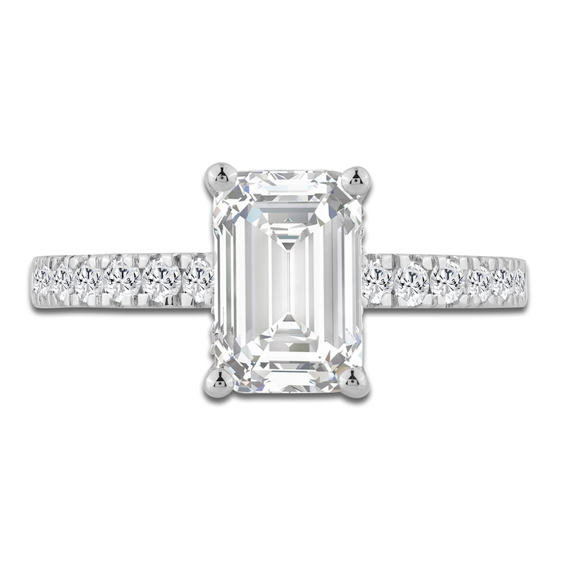Main Image 3 of Emerald-Cut Lab-Grown Diamond Hidden Halo Engagement Ring 2-1/2 ct tw 14K White Gold