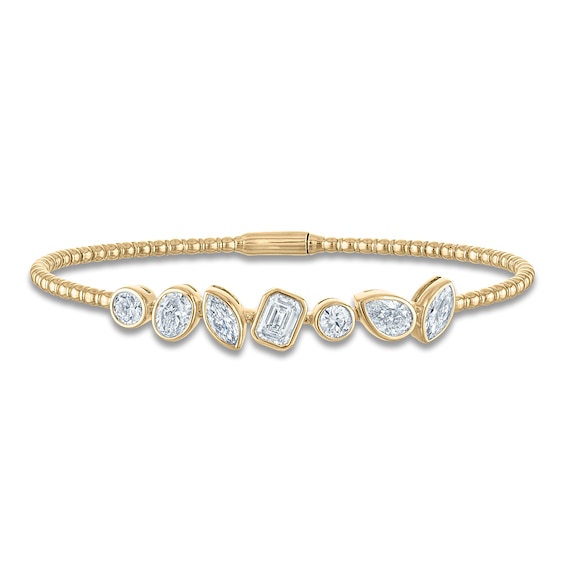 Jared Signature Bezel-Set Multi-Shape Lab-Grown Diamond Bangle Bracelet 3 ct tw 14K Yellow Gold
