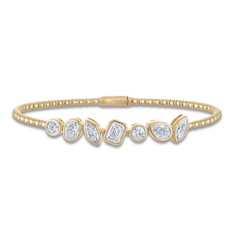 Main Image 1 of Jared Signature Bezel-Set Multi-Shape Lab-Grown Diamond Bangle Bracelet 3 ct tw 14K Yellow Gold