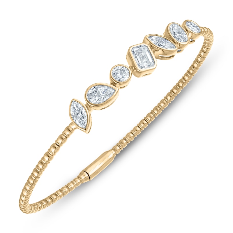 Main Image 3 of Jared Signature Bezel-Set Multi-Shape Lab-Grown Diamond Bangle Bracelet 3 ct tw 14K Yellow Gold