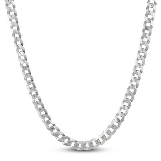 6.75mm Diamond-Cut Flat-Link Curb Chain Necklace Solid Sterling Silver 24"