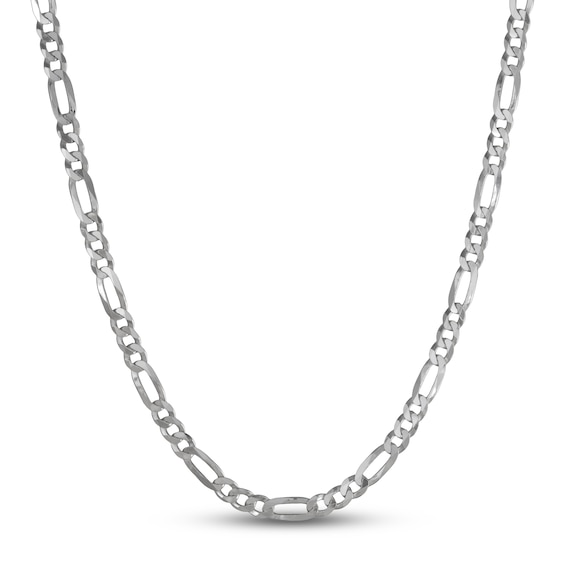 7mm Diamond-Cut Flat-Link Figaro Chain Necklace Solid Sterling Silver 24"