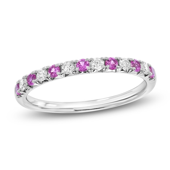 Jared Signature Pink Lab-Created Sapphire & Lab-Grown Diamond Stackable Pavé-Set Ring 1/6 ct tw 10K White Gold