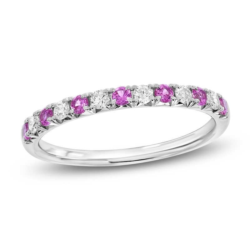 Main Image 1 of Jared Signature Pink Lab-Created Sapphire & Lab-Grown Diamond Stackable Pavé-Set Ring 1/6 ct tw 10K White Gold