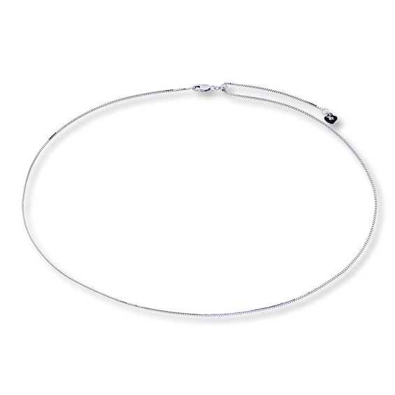 Adjustable Solid Box Chain 14K White Gold 16" - 20" Length 0.8mm