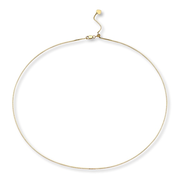 Adjustable Solid Box Chain 14K Yellow Gold 16"-20" Length 0.8mm