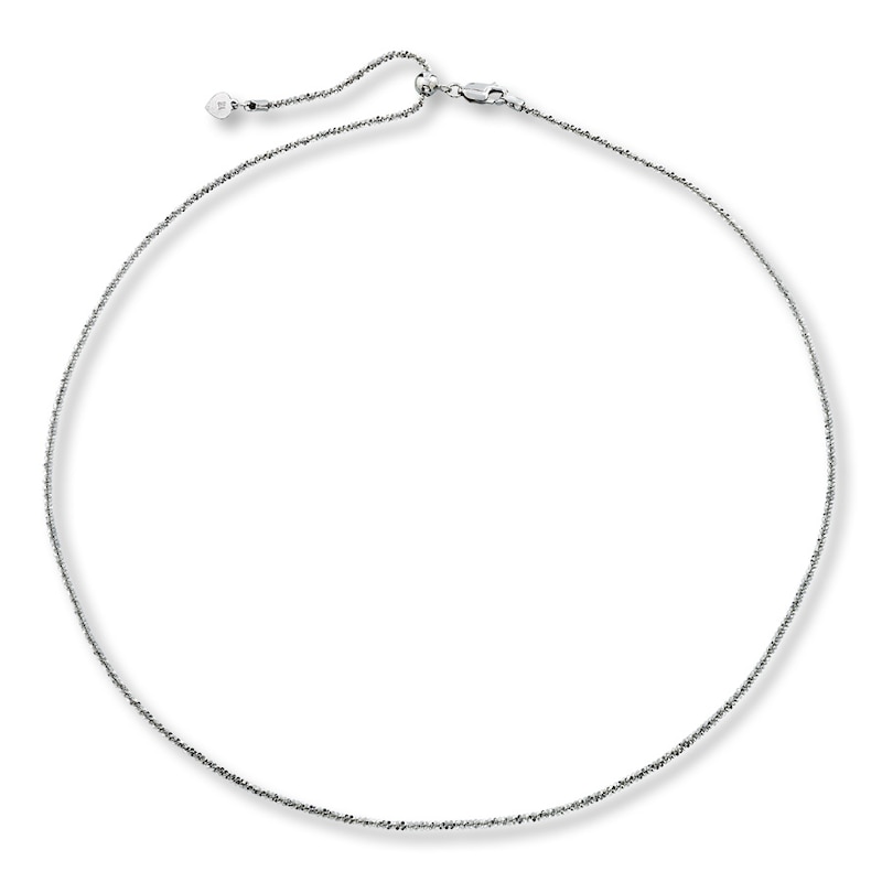 Adjustable Solid Necklace 14K White Gold 16"-20" Length 1.5mm