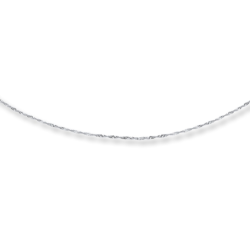 Solid Singapore Chain Necklace 10K White Gold 16"-20" Adjustable 1mm