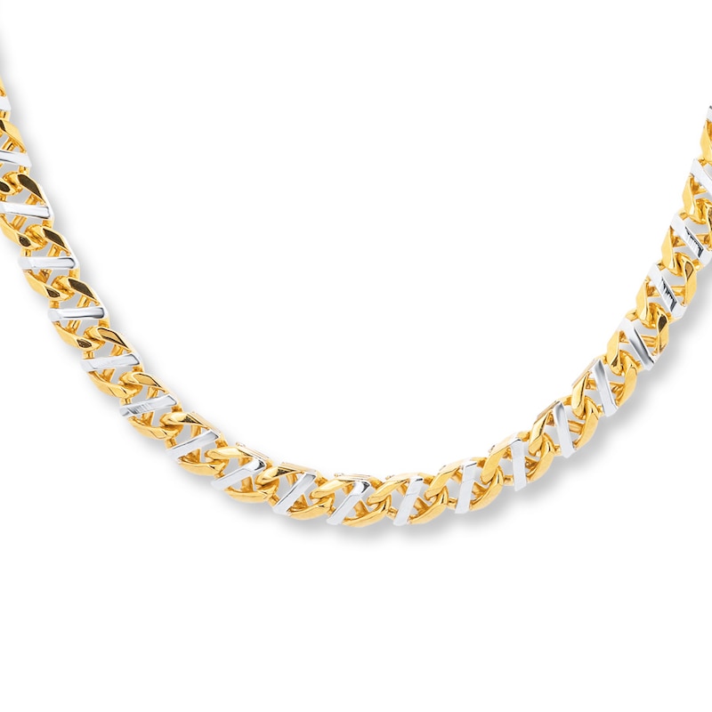 Solid Mariner Link Necklace 10K Two-Tone Gold 22" Length 7mm