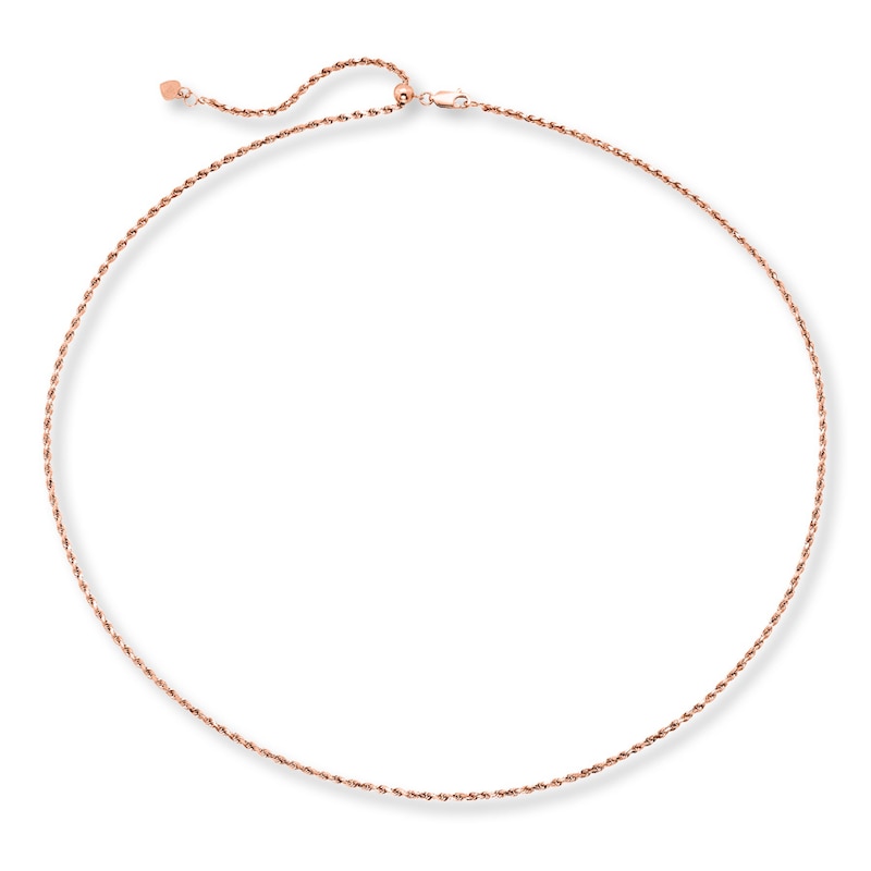Solid Rope Chain Necklace 10K Rose Gold 24" Adjustable 2mm