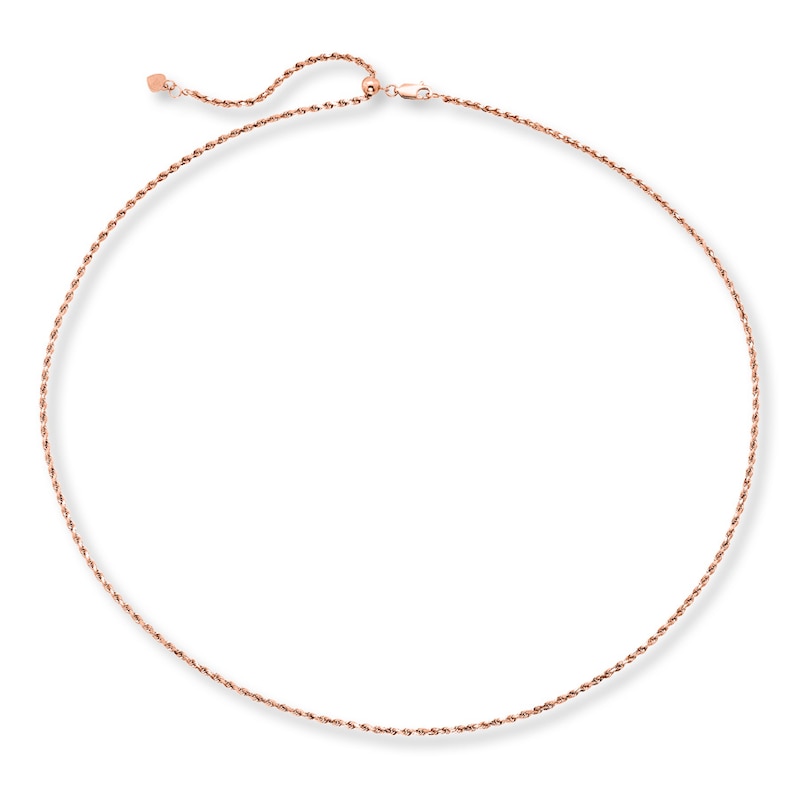 Main Image 2 of Solid Rope Chain Necklace 10K Rose Gold 24" Adjustable 2mm
