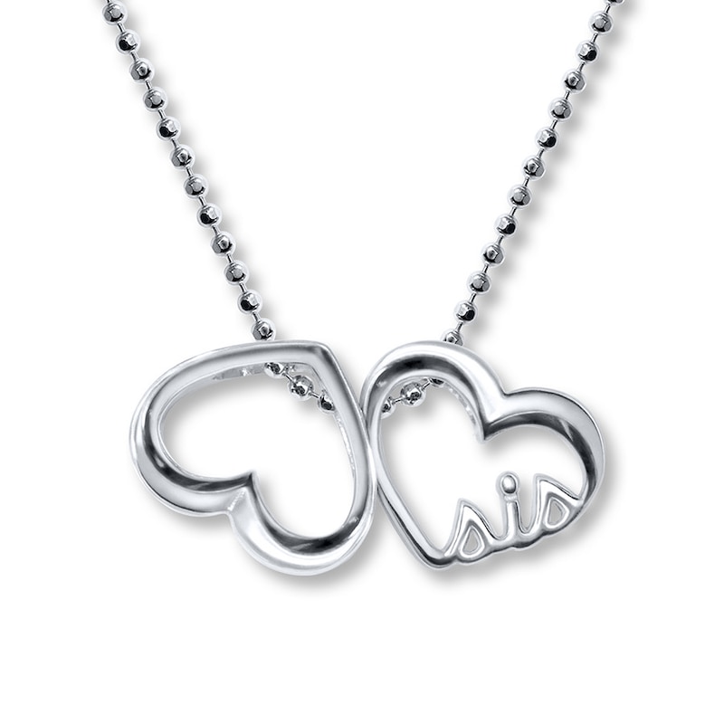 Main Image 1 of Alex Woo Word Sis Hearts Necklace Sterling Silver