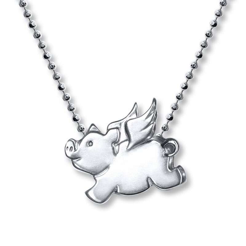 Main Image 1 of Alex Woo Signs Flying Pig Necklace Sterling Silver