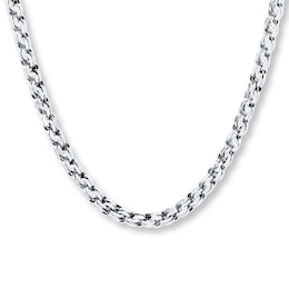 Semi-Solid Chain Link Necklace 10K White Gold 22" Length 3.8mm