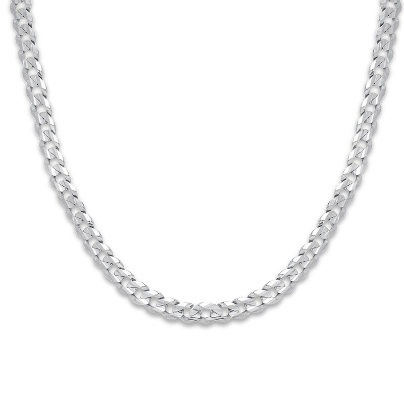 Main Image 1 of Solid Curb Chain Necklace 10K White Gold 22" Length 8.5mm