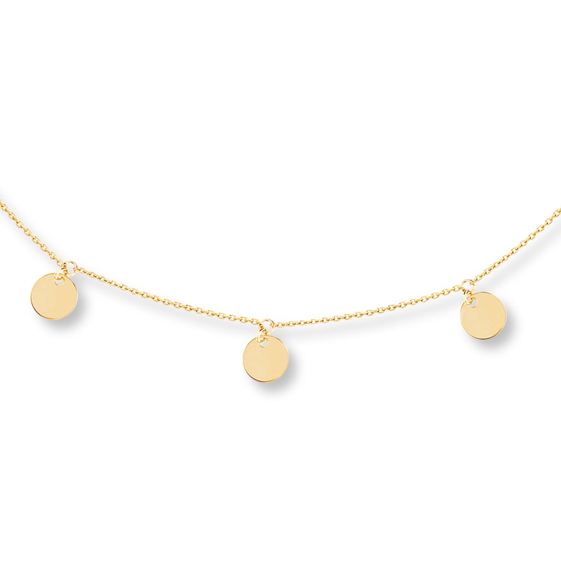 Main Image 1 of Disc Dangle Choker Necklace 10K Yellow Gold 16" Adjustable